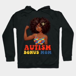 Autism Bonus Mom Autism Awareness Strong Mom Afro Mother Black Hoodie